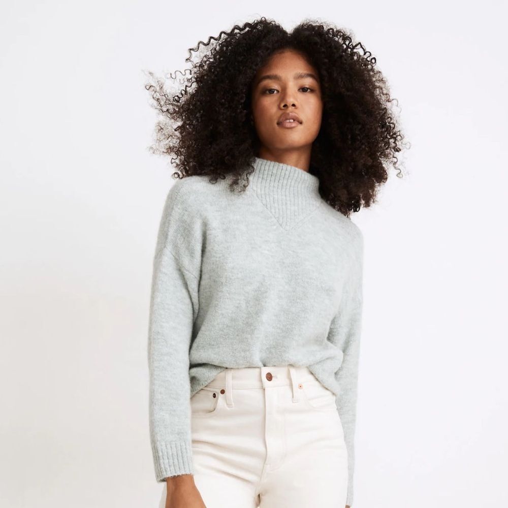 Women’s Madewell Dillon Mockneck Pullover Sweater | Small | Heather Mint